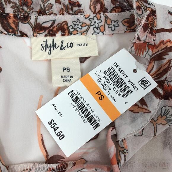Style & Co . Sheer Boho Blouse PS - Picture 6 of 8